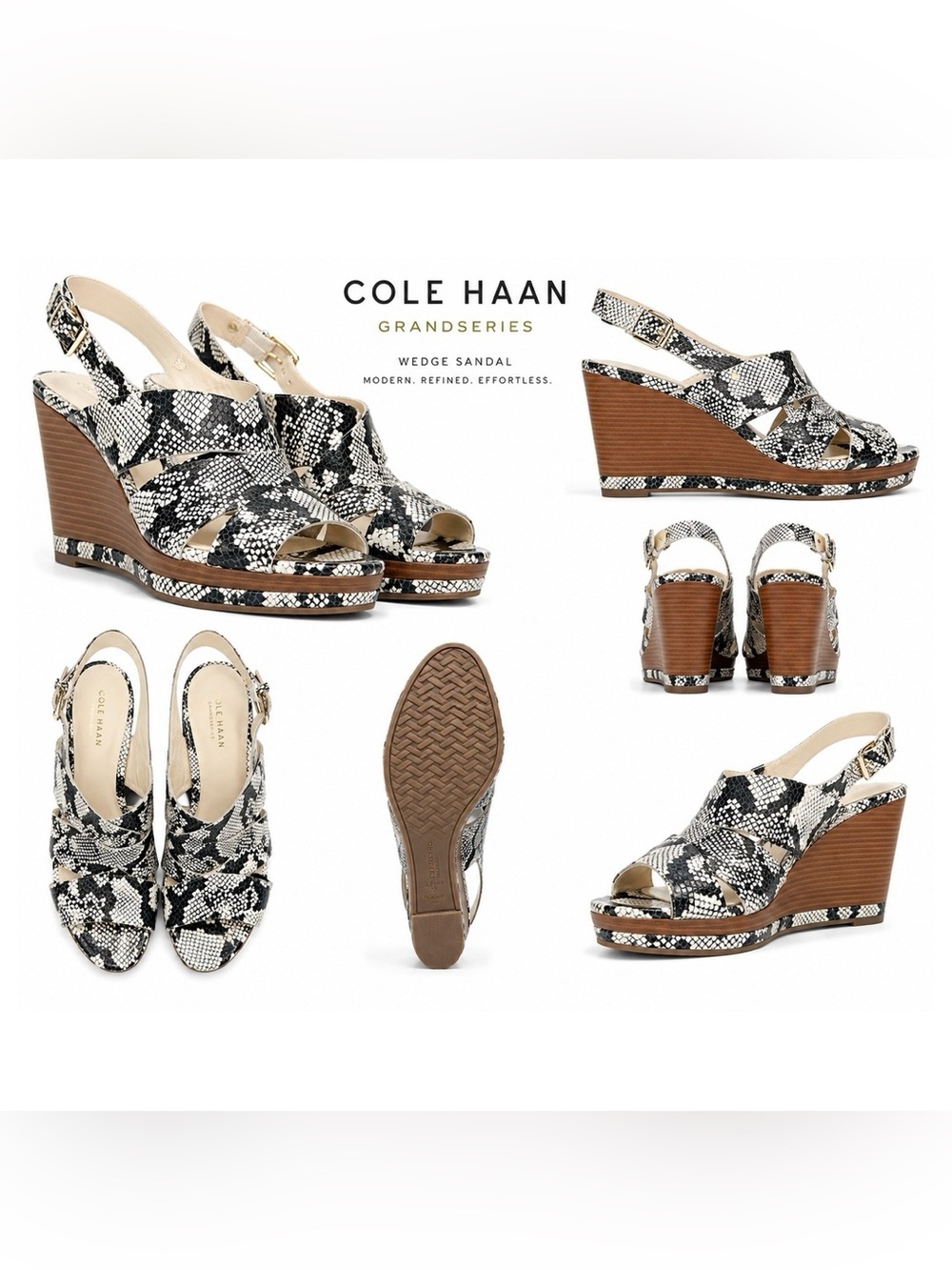 NWOB Cole Haan SZ 9B Snake Print Leather Platform Wedge Sandals/4.25” heels